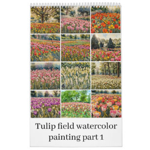 Calendário Pintor aquarela de campo de tulipa 1