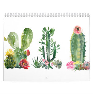 Calendário Pintura de Cactus Aquarela