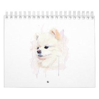 Calendário Pintura em Aquarela de Cachorro Pomerânia Fofa