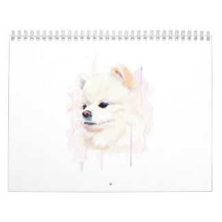 Calendário Pintura em Aquarela de Cachorro Pomerânia Fofa