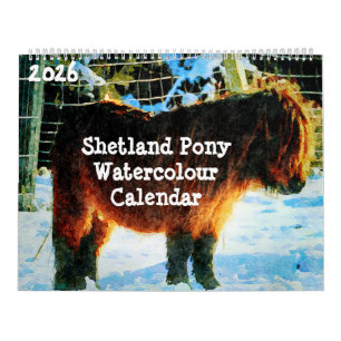Calendário Pintura em aquarela de pôneis Shetland Hardy 2026