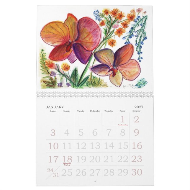 Calendário Pinturas alaranjadas e roxas novas da flor (Jan 2027)
