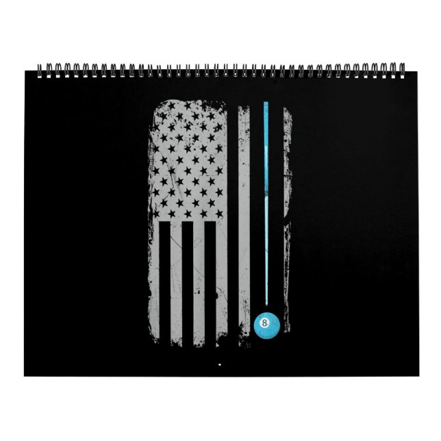 Calendário Piscina Stick Billiards 8 Ball American Flag (Capa)