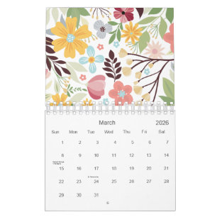 Calendário Placa Floral de Desenho Multicolorido 2026