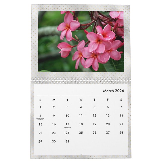 Calendário Plumeria Tropical Flowers Photo  (Mar 2026)