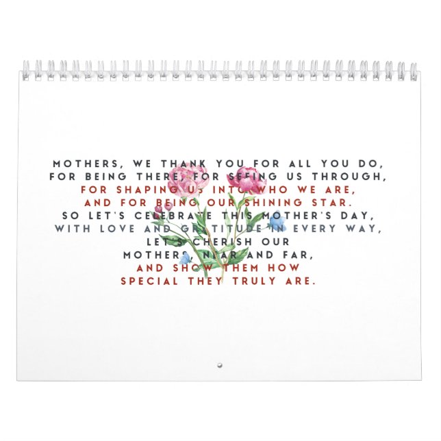 Calendário poema e flores do dia de as mães (Capa)