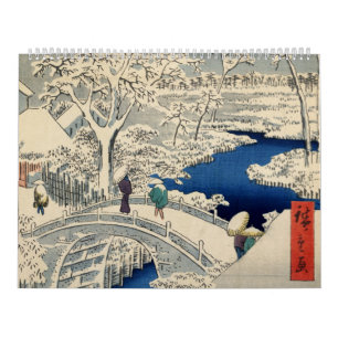 Calendário Ponte do cilindro em Meguro, por Ando Hiroshige
