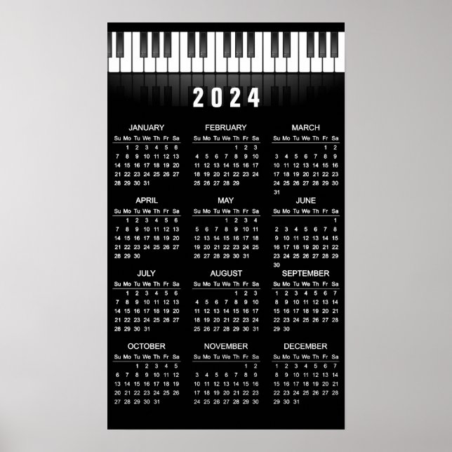 Calendário Poster Teclado de Piano 2024 (Frente)