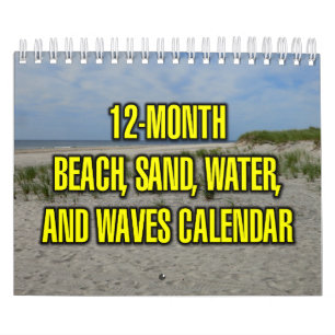 Calendário Praia de 12 Meses, Areia, Água e Ondas