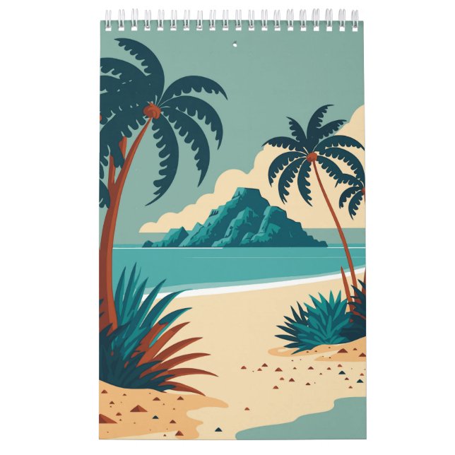 Calendário Praia de desenhos animados tropicais de verão (Capa)