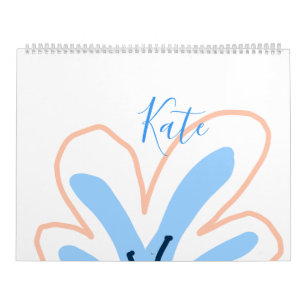 Calendário Presente boho retrô flor pastel laranja azul adici