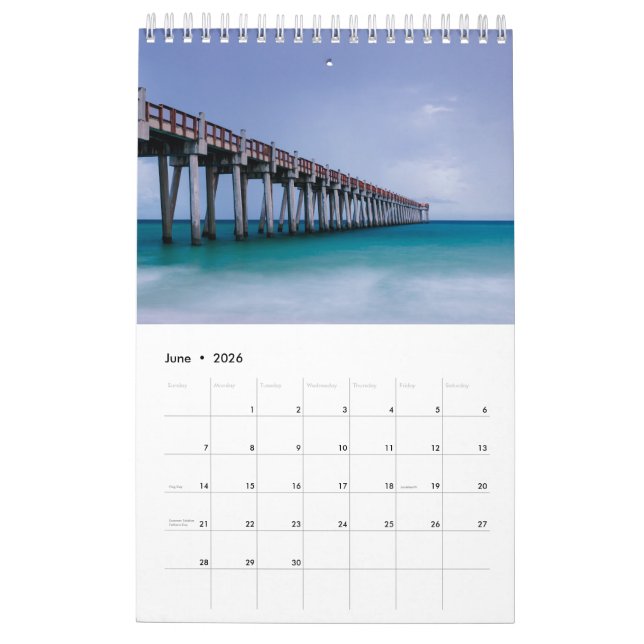 Calendário Presente de Fotografia no Oceano Themed Beach (Jun 2026)