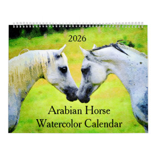 Calendário Presente de pintura aquarela do cavalo Árabe de 20