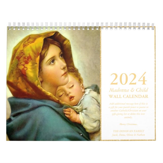 Calendário Presente tradicional de Natal de Madona e Criança (Capa)