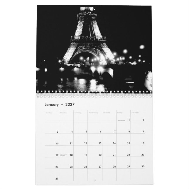 Calendário preto & do branco 2012 (Jan 2027)
