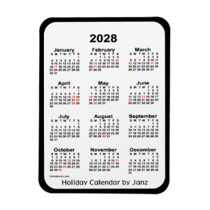 Calendário preto do feriado 2028 pelo ímã de Ja