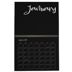 Calendário Preto e Branco Moderno Preenchido