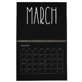 Calendário Preto e Branco Moderno Preto