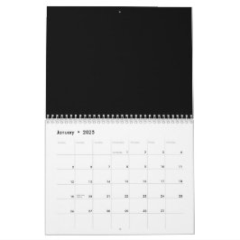 Calendário Preto Minimalista de Luxo para Espaços