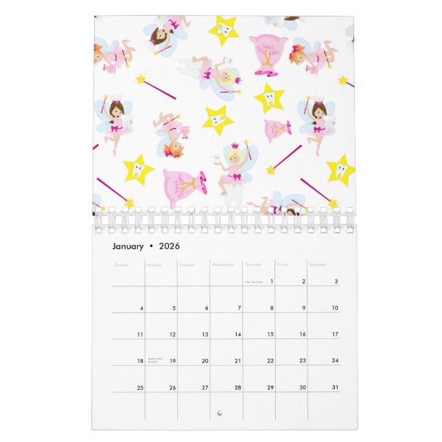 Calendário Pretty Tooth Fairy Magic Wand White Teeth (Jan 2026)