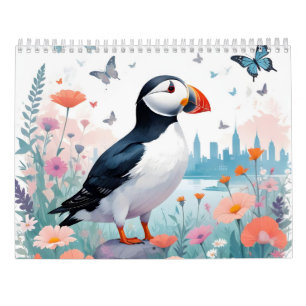 Calendário Puffin Vintage Animal Nature Environment Decor Art