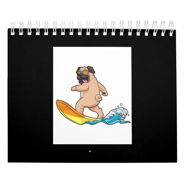 Calendário Pug Surfing Surfing Pug Vestindo Óculos (Capa)