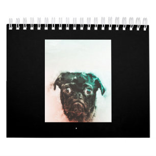 Calendário Pug Watercolor Cachorro Cachorro Cachorro