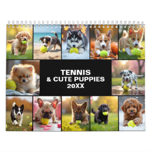 Calendário Qualquer ano 🎾 12 Meses. 12 Cachorrinhos. Alegria