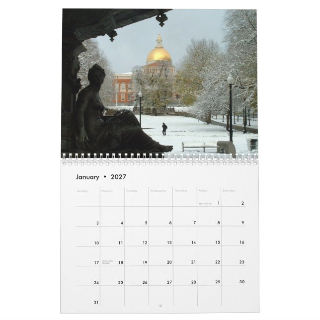Calendário Quatro estações em Boston - 2012 (Jan 2027)