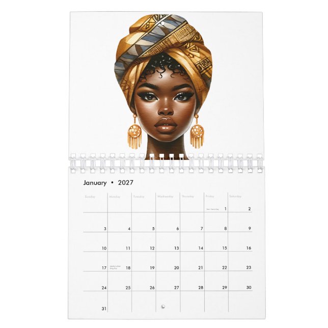Calendário Rainha negra melanina irmãozinha pele marrom (Jan 2027)