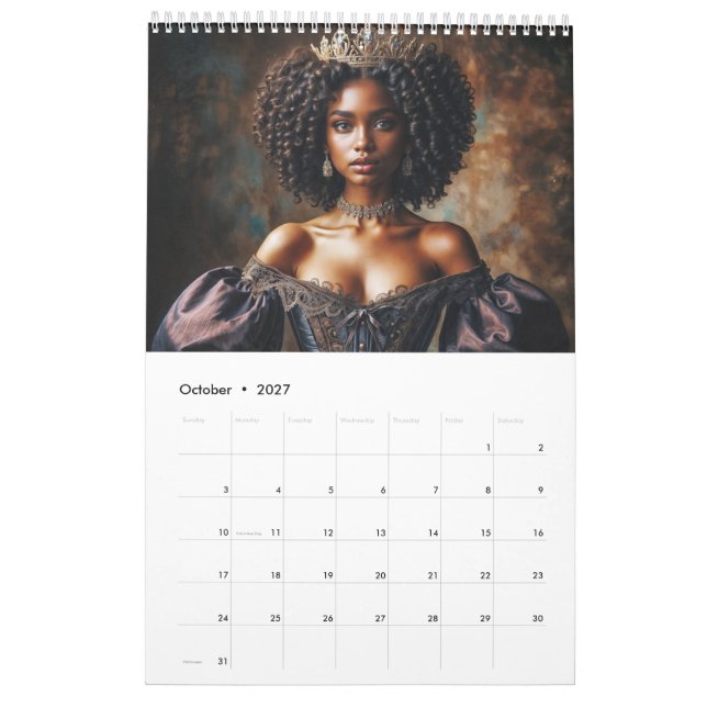 Calendário Rainhas e Princesas Reais Negras (Out 2027)