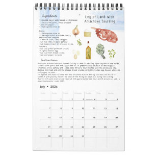 Calendário Receita de Família Lembrança de Família Aquarela