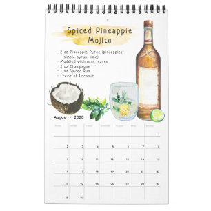 Calendário Receitas de Coquetéis Favoritos Ilustrado em Aqu