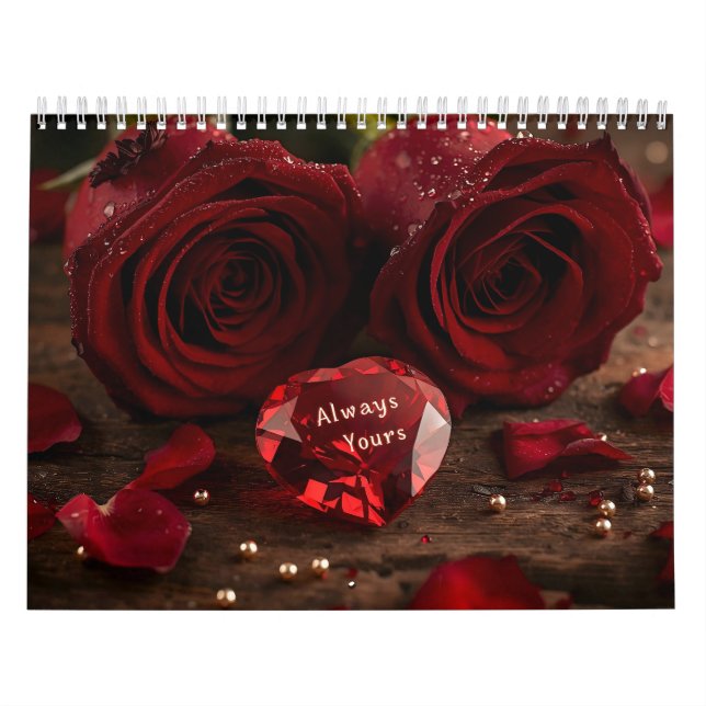 Calendário Red Rose Romantic Valentine Couple 2026 Desk (Capa)