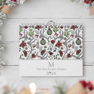 Calendário Reindeer Floral de Natal Deer Rosas do crânio Cact