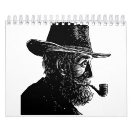 Calendário Retrato de Pontos e Linhas: Velho Sábio Fumando um