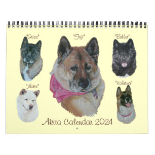 Calendário retratos originais de arte de cães akita japoneses