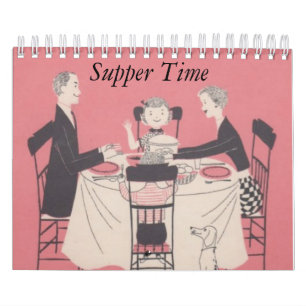 Calendário retro da família com subtítulos