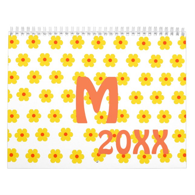 Calendário Retro Daisies Padrão botânico amarelo (Capa)