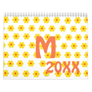 Calendário Retro Daisies Padrão botânico amarelo