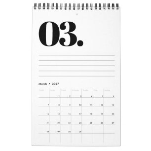 Calendário Retro Minimalista Sem Foto Preto e Branco 2026