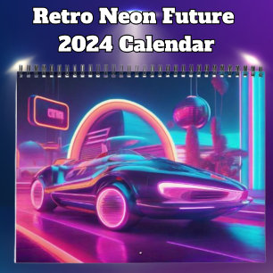 Calendário Retro Neon Future 2024