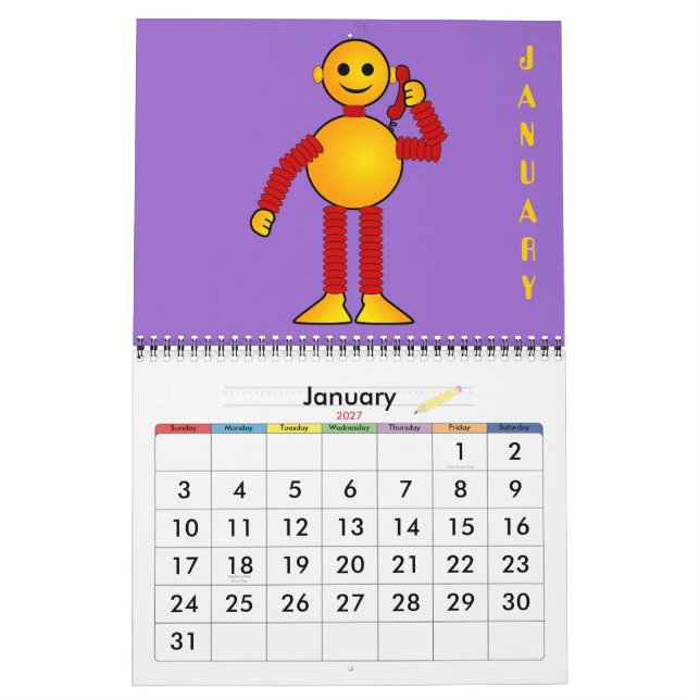 Calendário Robot sci-fi - ficção científica divertida (Jan 2027)