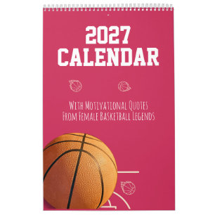 Calendário Rosa de Basquete 2027 para Garota Adole