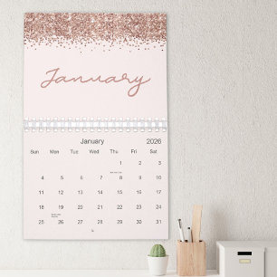 Calendário Rosa Dourado Minimalista Moderno 2026