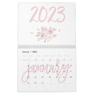 Calendário Rosa Floral Moderno 2023