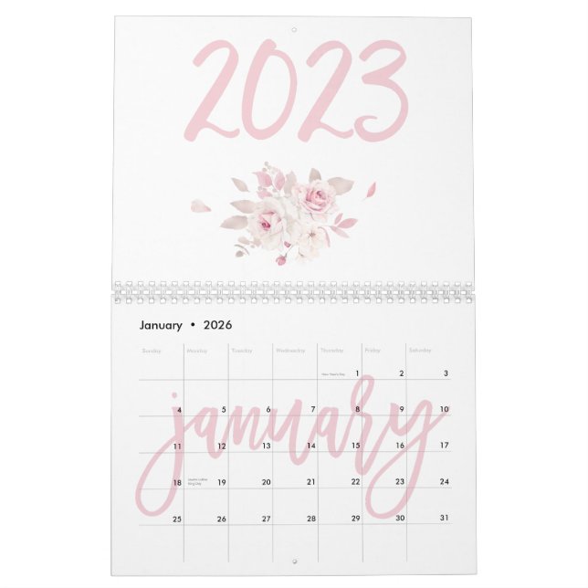 Calendário Rosa Floral Moderno 2023 (Jan 2026)