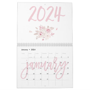 Calendário Rosa Floral Moderno 2024