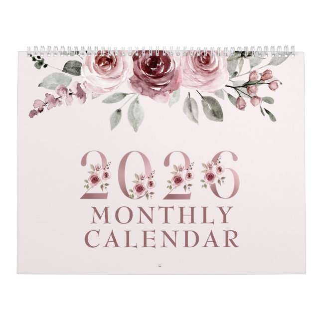 Calendário Rosa Rosa Elegante Bege 2026 (Capa)