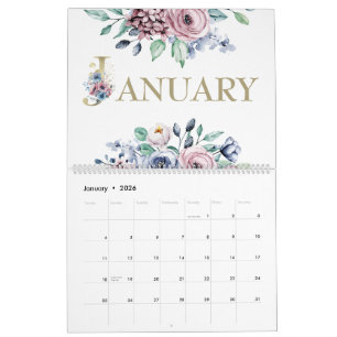 Calendário Rosa Rosa Elegante Bege 2026